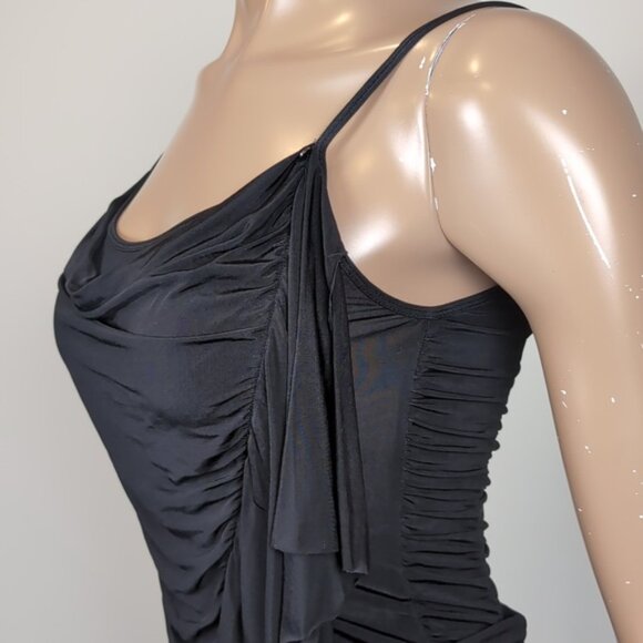 Guess Ruffled Cami Tank Top Black Ruched Asymmetric Party Cowl Neck Size XS - Picture 7 of 12
